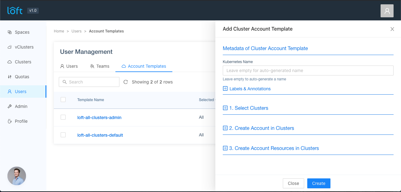 Create a new Cluster Account Template