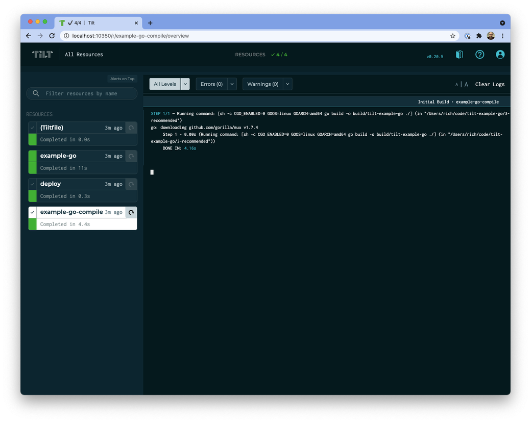 Screenshot of the Tilt web UI