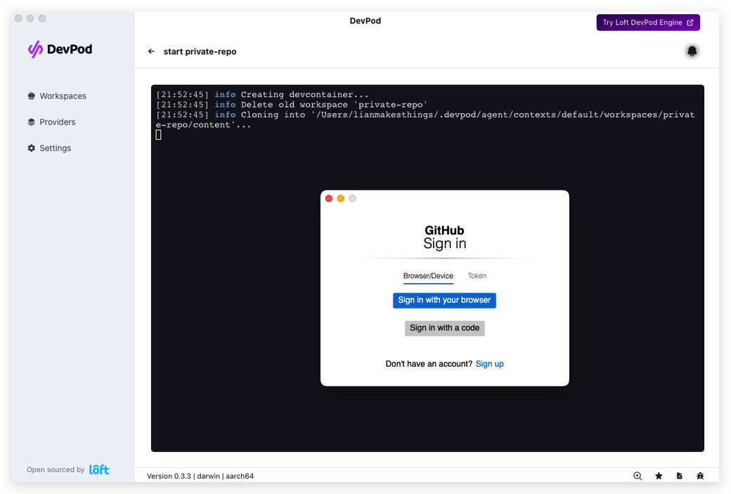 prompt to sign into GitHub