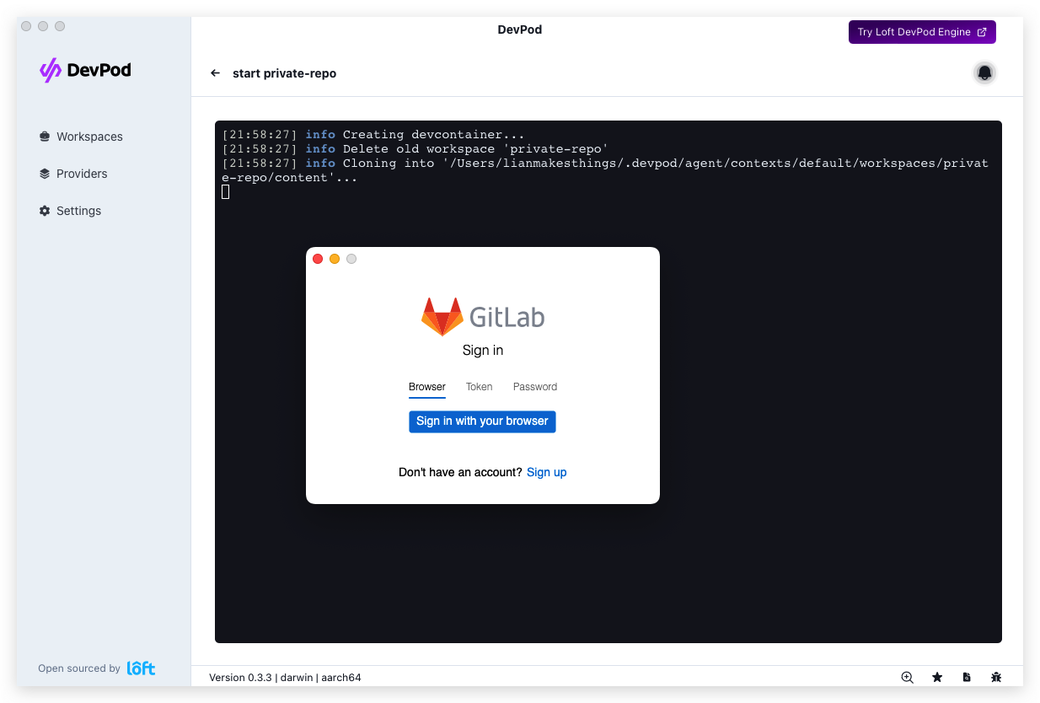 prompt to sign into gitlab